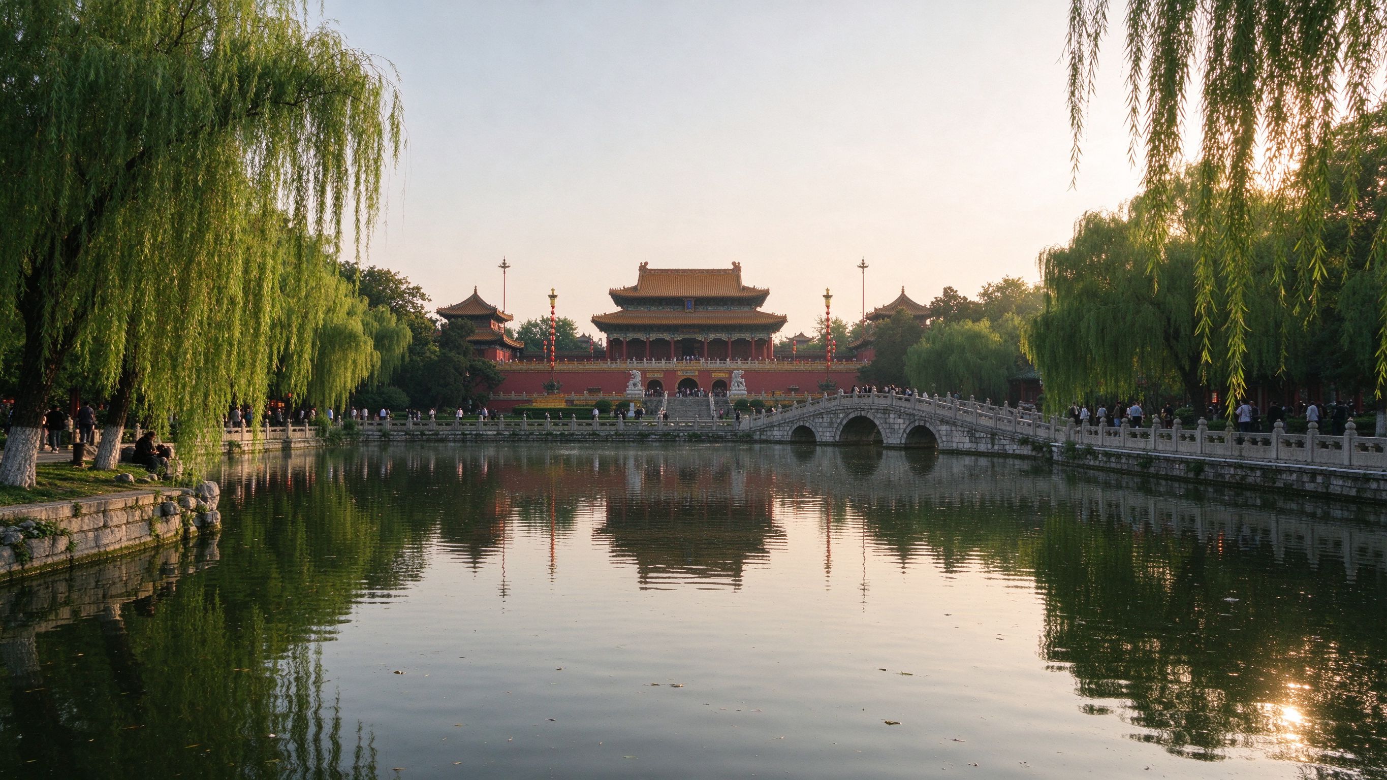 开封龙亭区古城水系与宋式建筑城市景观